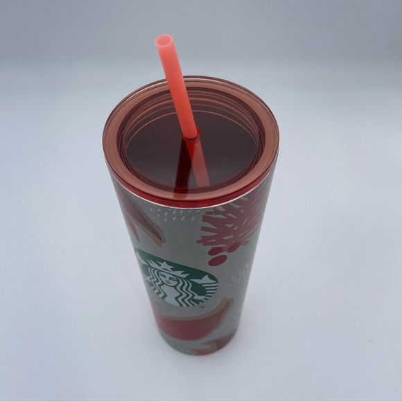 Starbucks Holiday 2021 Stainless Steel Tumbler 24oz Red & Silver With Straw - Picture 9 of 13
